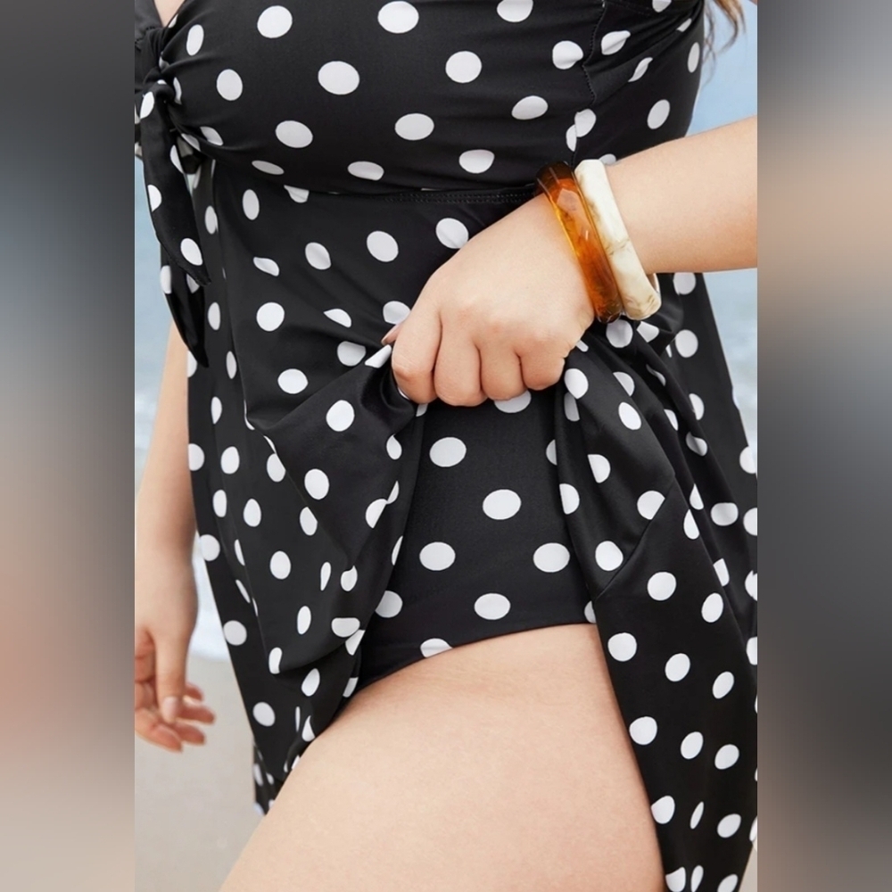 BloomChic Polka Dot Twist Front Adjustable Straps Swim Dress - Picture 6 of 8